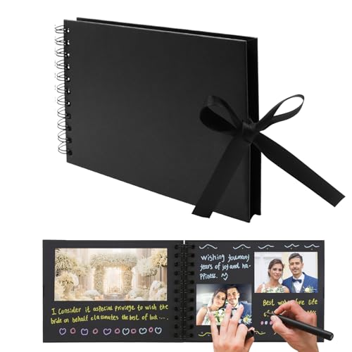 Álbum de Fotos Scrapbook A5 Para Pegar Y Escribir,Diy Personalizar Spiral Scrapbooking Álbum De 30 Páginas Negras Albumes De Recortes Regalo Para Bebés, Amigos, Libros de Firmas