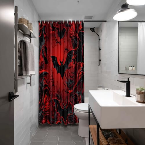 Rideau de douche chauve-souris rouge imperméable à séchage rapide en polyester