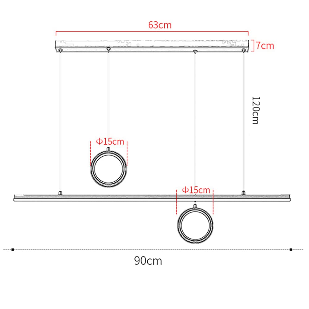 Lámpara colgante de metal lineal creativa con kit de iluminación decorativa de anillo, lámparas colgantes largas de comedor LED modernas de 39 W, lámpara de suspensión de tira de isla de cocina minima