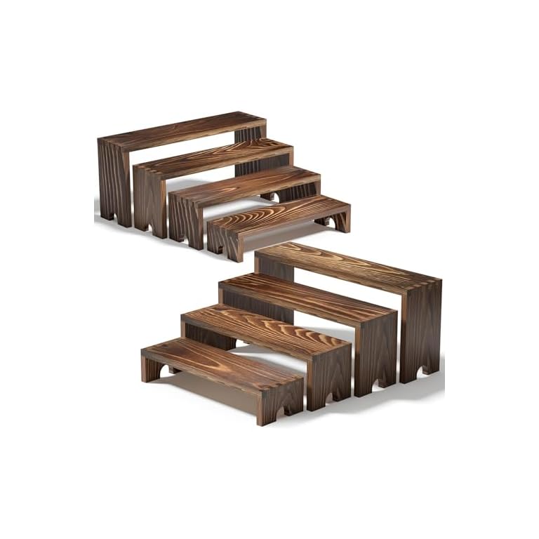 Large Wooden Tiered Riser Stand for Vendor Booth Events, Stackable Cupcake & Dessert Display, Farmhouse Decor Table Set, Food Display Items for Party (12-11.2-10.4-9.6IN), 2 Set