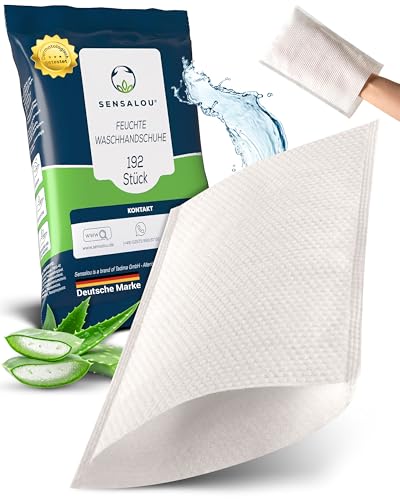 Sensalou Feuchte Einmal Waschlappen Erwachsene Großpackung – Waschhandschuhe für Pflegebedarf und Seniorenpflege – Körperreinigung ohne Wasser für Bettlägerige Klinik Haushalt und Praxis – 192 Stück