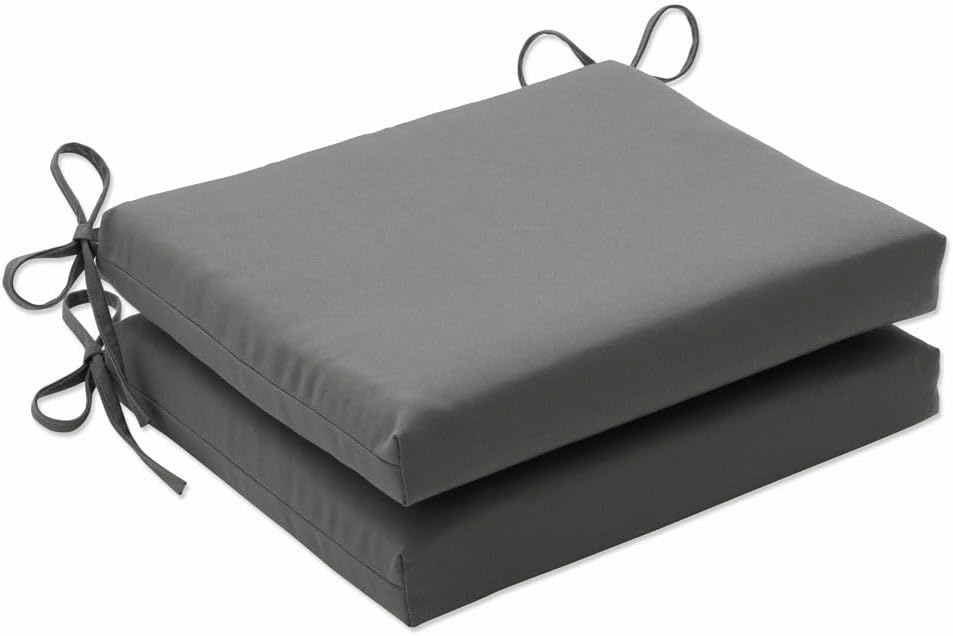 Pillow Perfect Fortress Solid Indoor/Outdoor Patio Seat Cushions, Plush Fiber Fill, Weather and Fade Resistant, 2 Count, Grey, Round Corner 18.5"x16"