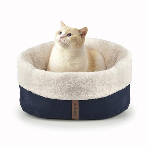 Petace Lit pour Chat Auto-Chauffant, 45x35 cm, Coussin Thermique Rond Doux Antidérapant pour Animaux de Compagnie pour Chatons et Petits Chiots, Bleu