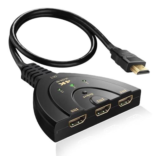 HDMI Switch 3 in 1 Out, 4k HDMI Splitter Switcher High Speed Gold Plated 3 Port Switch Adapter Extender Splitter Supports 1080p 3D for TV Stick Xbox PS3/4/5 Laptop Blu-Ray