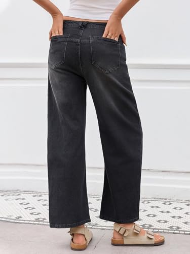 Barrel Jeans for Women Trendy Stretchy Mid Waist Wide Leg Cropped Denim Pants Boyfriend Baggy Jeans with Pockets3