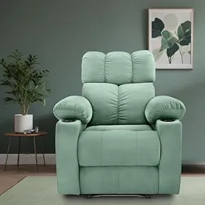 Little NAP Helios Soft Suede Fabric Manual Standard Recliner with Cup Holder | Padded Seater Aram Sofa | Single Relaxing Chair for Home Office Movie Theater Room | 3 Year Warranty | Green