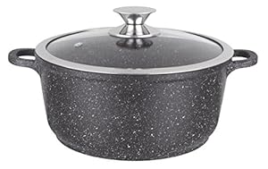 Kamberg – 0008032 – Kochtopf 24 cm – Aluminiumguss – Beschichtung in Steinoptik – Mit Glasdeckel – Für alle Herdarten, auch Induktion – PFOA‑frei, Grau