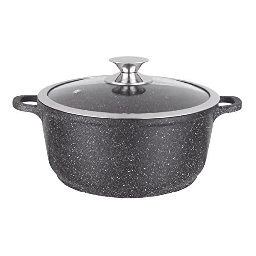 KAMBERG Pentola 20 cm, Ghisa di Alluminio, Rivestimento Antiaderente di Alta Performance Pietra, Coperchio in Vetro, Tutti Fornelli y induzione, Senza PFOA