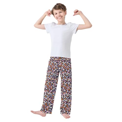 ALAZA Small Flowers White Pink Yellow Pajamas Bottoms with Pockets Comfy Pjs Sleepwear Elastic Waistband Pajamas Pants Lounge Pants for 6-14 Years2