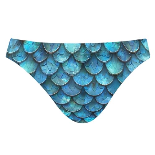 Men's Blue Mermaid Scale Swim Briefs Bikini Swimsuit S 202b3329