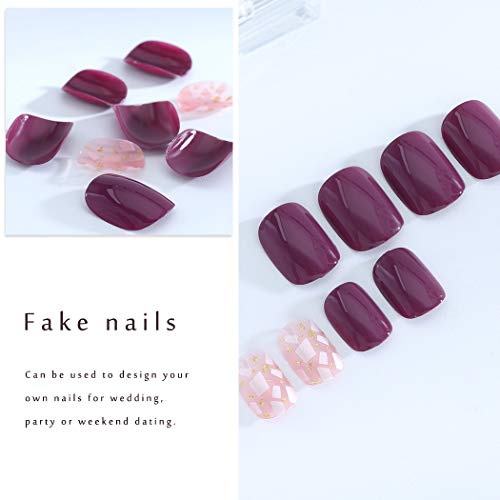 Fdesigner False Nails Shimmer Fake Nails Sweet Nail Art Accessories Acrylic Nail Tips Square Short Clip on Nails Glossy Nude Nail Decoration for Wedding Party Festival Prom (Glaring)