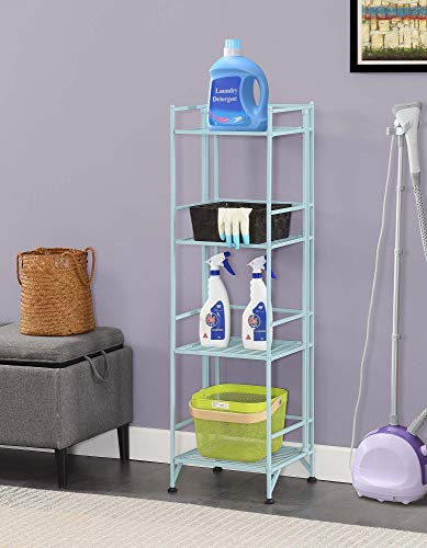 Image of Convenience Concepts Xtra Storage 4-Tier Folding Metal Shelf, Seafoam, 13D x 11.25W x 45H in
