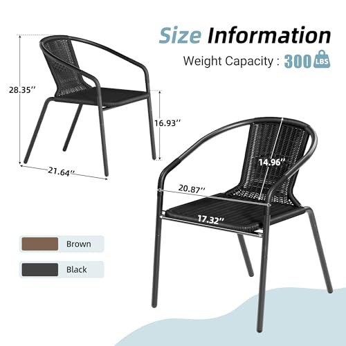 Image of Amopatio Outdoor Dining Chairs Set of 4, Stackable Patio Chairs, Rattan Wicker Patio Chairs Set of 4, for Porch, Deck, Garden, Yard, Poolside, Bistro, Restaurant, Black