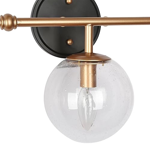 Image of classy leaves Black Gold Bathroom Light Fixtures, 3-Light Vanity Lights for Bathroom with Seeded Glass Globes, Modern Bathroom Vanity Light Fixtures Over Mirror