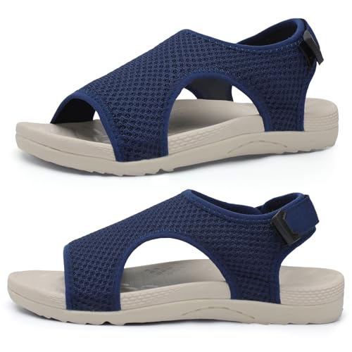 XIHALOOK Womens Orthopedic Walking Sandals with Adjustable Hooks Open Toe Sports Sandals Breathable Knit Summer Shoes