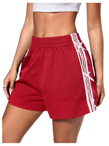 Verdusa Women's Bow Striped Track Shorts Y2k Wide Leg Athletic Gym Shorts