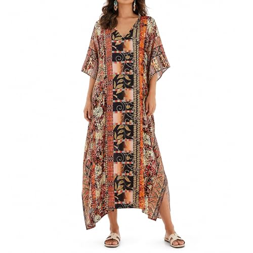 Image of Oussum Women Long Maxi Plus Size Polyester Kaftan Gown, Womens Kaftan Dresses Lounge Resort Wear, Plus Size Kaftan