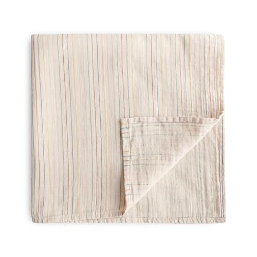 Image of mushie Muslin Baby Swaddle Blanket | 100% Organic Cotton (Retro Stripe)