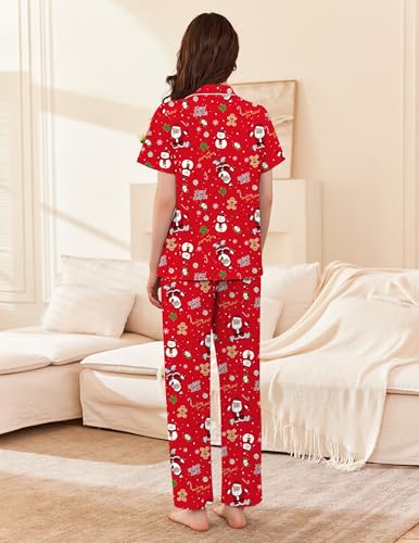 Image of Ekouaer Women's 100% Cotton Pajamas Set Short Sleeve Button Down Pjs 2 Piece Soft Sleepwear with Long Pants Lounge Set