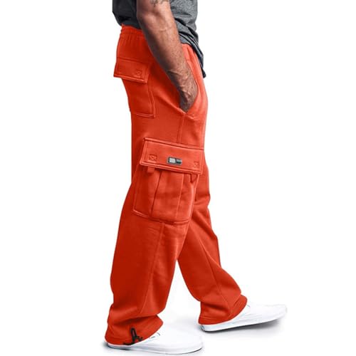 Mens Baggy Cargo Sweatpants with Pockets Big and Tall Fleece Lined Joggers Drawstring Elastic Waist Winter Warm Pants2