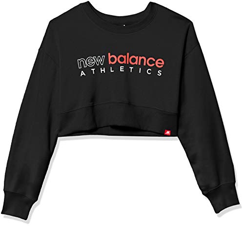 New Balance Women's Essentials Icon Crop Crew Neck Sweatshirt, Black, M