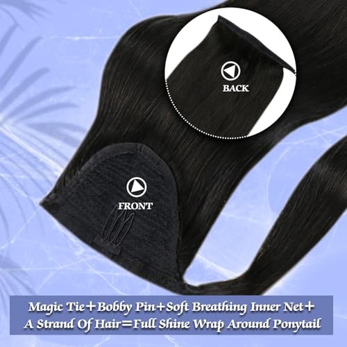 Image of Full Shine Human Hair Ponytail Extensions, Off Black, Event Straight Style