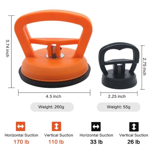 Image of 2 Pack Car Dent Puller Kit - Strong Suction Cup Dent Remover, Car Dent Removal Kit Dent Removal Tool and Dent Repair Kit for Car Body, Glass, Tile and Mirror (Orange,Black)