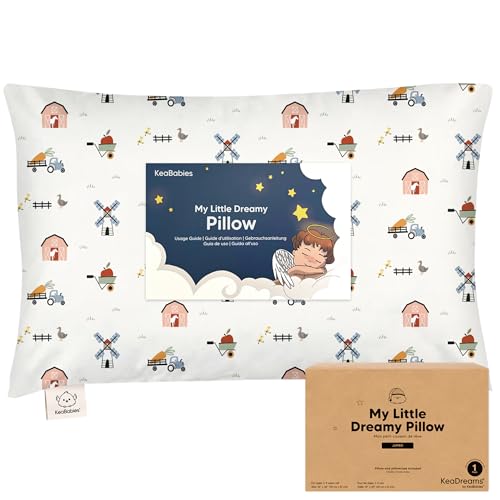 Image of KeaBabies Organic Toddler Pillow with Pillowcase, Jumbo 14X20 (Barn) | Soft Cotton Toddler Pillows for Sleeping, Machine Washable, Perfect for Travel, School, Daycare, Nap, Kids Toddler Bed Set