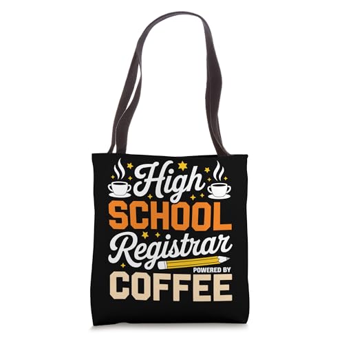 Bolso tipo tote para administradores escolares 'High School Registrar Powered by Coffee' miniatura 1