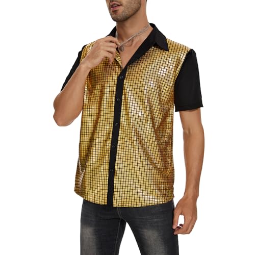 Amazon.com: Zando Sequin 70s 80s Disco Shirt Men - Retro Sparkling