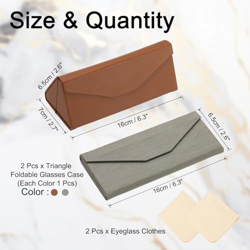 Image of PATIKIL Foldable Glasses Case, Triangle Magnetic Sunglasses Organizer Case PU Leather Eyeglass Case with Cloth for Glasses