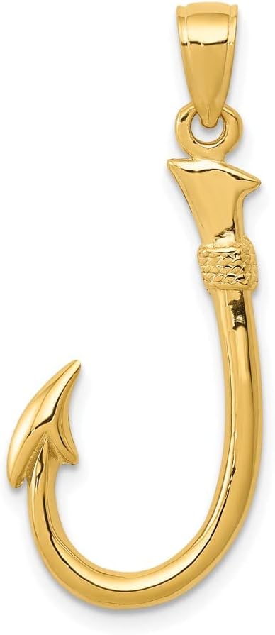 DEWBERRY 10K Yellow Gold Mariners Jewelry 3D Fish Hook Pendant Charm (Weight : 1.61 GM, Length : 35 MM, Width : 13.5 MM)