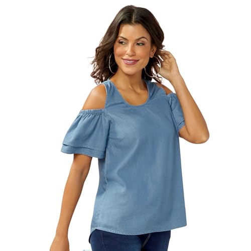 MasseysCold-Shoulder Chambray Denim Shirt