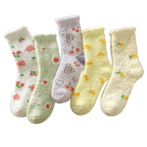 5 Pairs Women’s Fuzzy Winter Socks Cute core Fruit Plush Coral Fleece Sock Aesthetic Thick Warm Sleep House Clothes