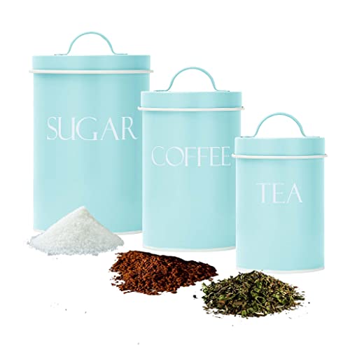 OUTSHINE Kitchen Canisters for Countertop Set of 3 | Farmhouse Canister Sets for Kitchen Counter Mint | Flour Sugar Coffee Canister Farmhouse Kitchen Decor | Vintage Style Large Storage Containers