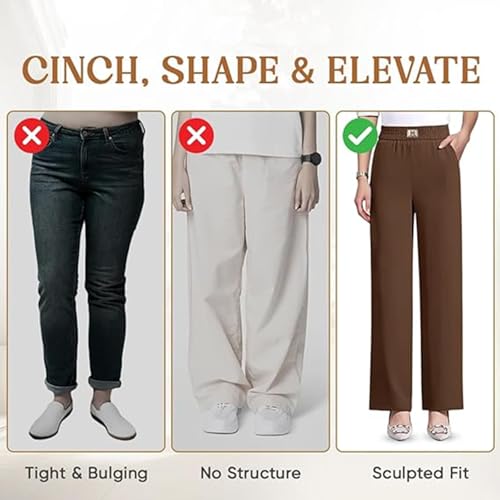 Kngdrt Linebalm Pants for Senior Women, Drape High Rise Pull-On Stretch Pants, Casual Wide Leg Pants with Pockets3