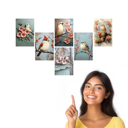 Image of SiddArtify Bird Wall Art Prints Set - Vintage Floral Poster Decor for Living Room Bedroom Office - Set of 2-4x6 Inch - Board (Pack of 6) - Sticker (Pack of 6)