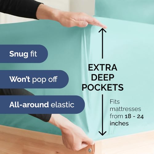 Spa Blue Fitted Sheet & Pillowcase Bedding Bundle (King Size) - Bed Set Includes King Fitted Sheet w/Deep Pockets & King Pillowcases - Cooling Sheets & Pillowcase Bedding Set - image 2