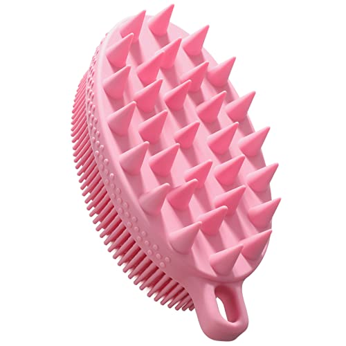 FREATECH Cepillo de Cuerpo de Silicona de 2 Caras para Limpieza de Piel y Cabello, 2 en 1 Baño Ducha Cuerpo Cepillo y Champú Cepillo Cuero Cabelludo Masajeador Exfoliante, Fácil de Limpiar, Rosa