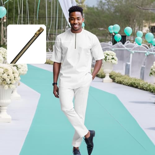 DBQ Men's 2 Pieces Cotton Embroidery Short Sleeve Shirts and Pants Set African Clothes with Pockets3