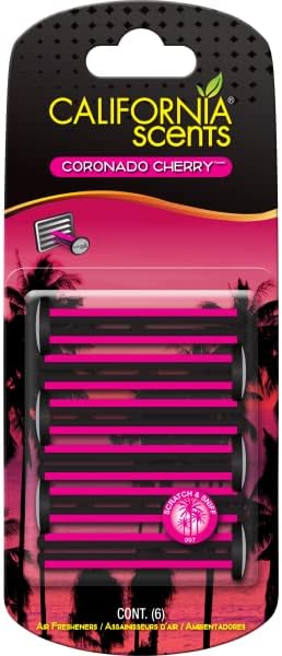 Car Vent Sticks, Long-Lasting Car Air Freshener and Odor Eliminator, 6 Sticks, California Scents Coronado Cherry