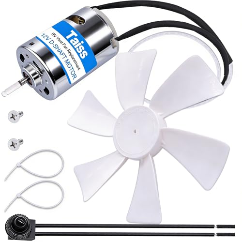 Taiss 6 inch RV Vent Fan Blade with 12V D-Shaft Motor RV Vent Fan Replacement RV Bathroom Vent Fan Motor Exhaust Ventilation Roof Ceiling,White Blades with 2 Screws 2 Zip Ties and Switch
