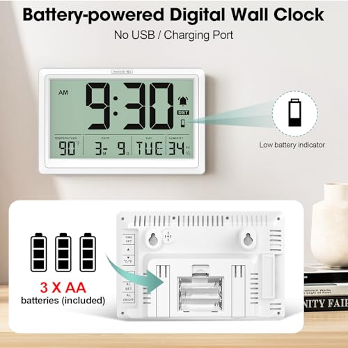 10.4" Digital Wall Clock - Battery, Auto DST, Touch Snooze - Image 4