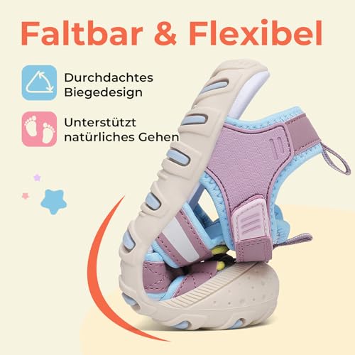 SAGUARO Sandalen Mädchen Geschlossene Trekkingsandalen Kinder Sommer Atmungsaktiv Wandersandalen für Outdoor & Freizeit Lila,30
