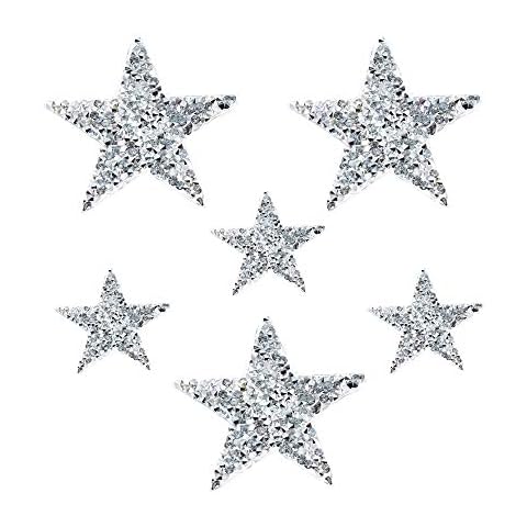 JKJF Clear Rhinestone Star Patches Appliques Patches Garment Embellishments Patch for Jeans Jackets Bags Backpacks Hats Shoes Clothes Decorations DIY Artcrafts Silver 6 Pcs Big and Small Cover