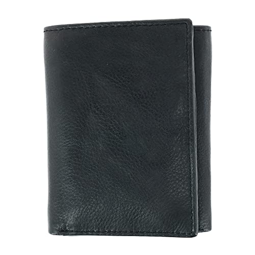 CTM Men's American Bison Leather RFID Trifold Wallet, Black