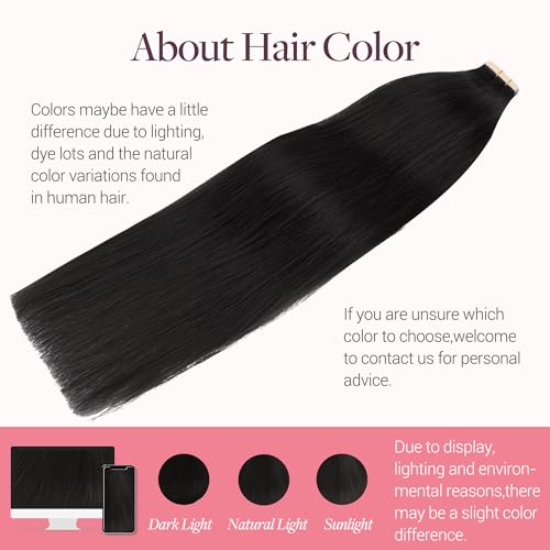 Image of GOO GOO Tape in Hair Extensions Human Hair, 1B Natural black, 20inch 50g 20pcs, Skin Weft Seamless Invisible, Silky Straight with Thick Ends, Remy Human Hair | 50g, Remy Human Hair, Strong Hold, Long-lasting, Invisible, Daily Wear