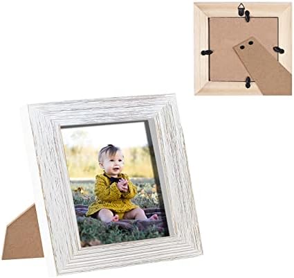4x4 Picture Frame Square Wood Distressed Simple Striped Border Designed White Wooden Photo Frame with HD Glass for Tabletop Display Wall Mount Wedding Baby Family Farmhouse Collage Home Office Decor…