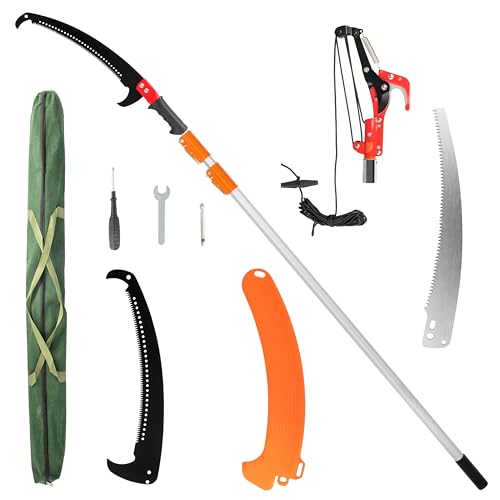 Image of VINGLI 12ft Manual Pole Saws, Extendable Tree Trimmers Long Handle Pruner, 2Pcs Sharp Blade and Scissors, Long Tree Pruner with 2-section for Pruning Palms and Shrubs