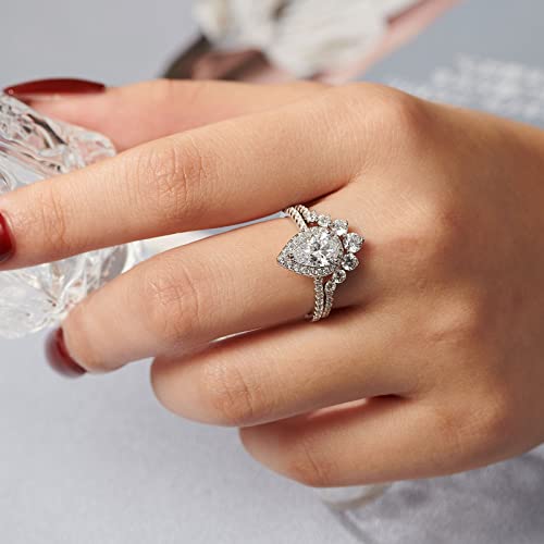 Wuziwen 2CT Vintage Engagement Rings Wedding Ring Set for Women Halo Bridal Ring Sets 925 Sterling Silver CZ2